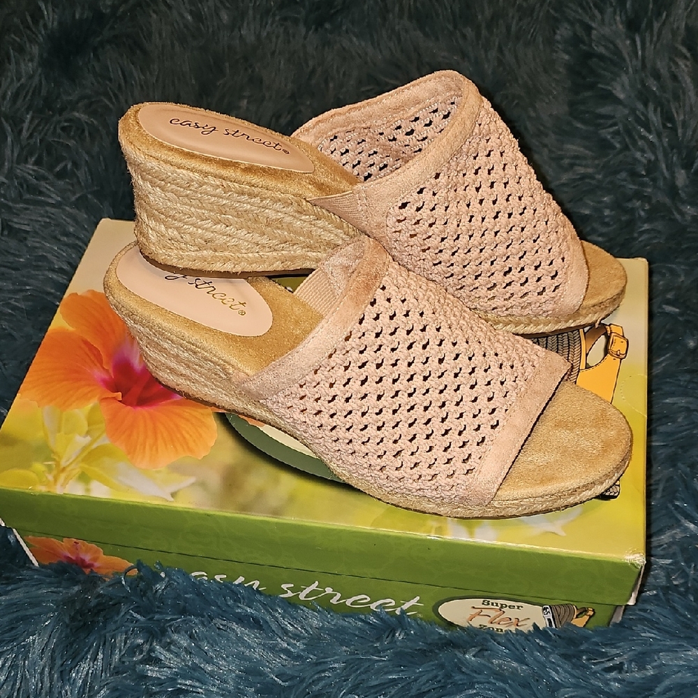 easy street Blush Perforated Espadrille Wedge Mule